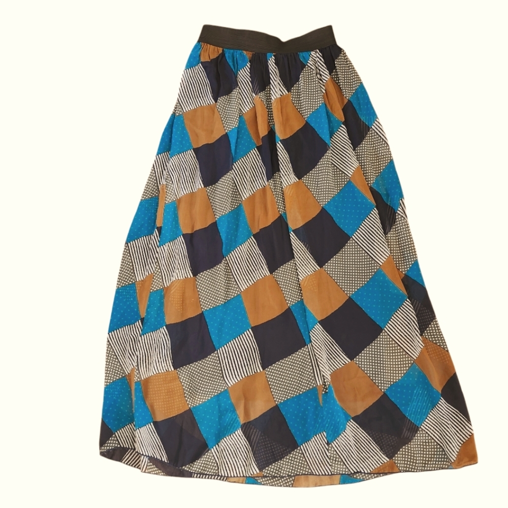 VTG Catch my i patchwork look chiffon material lined elastic waistband medium